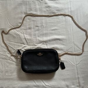 Coach Crossbody Pouch with Gold Chain  Black Leather Bag